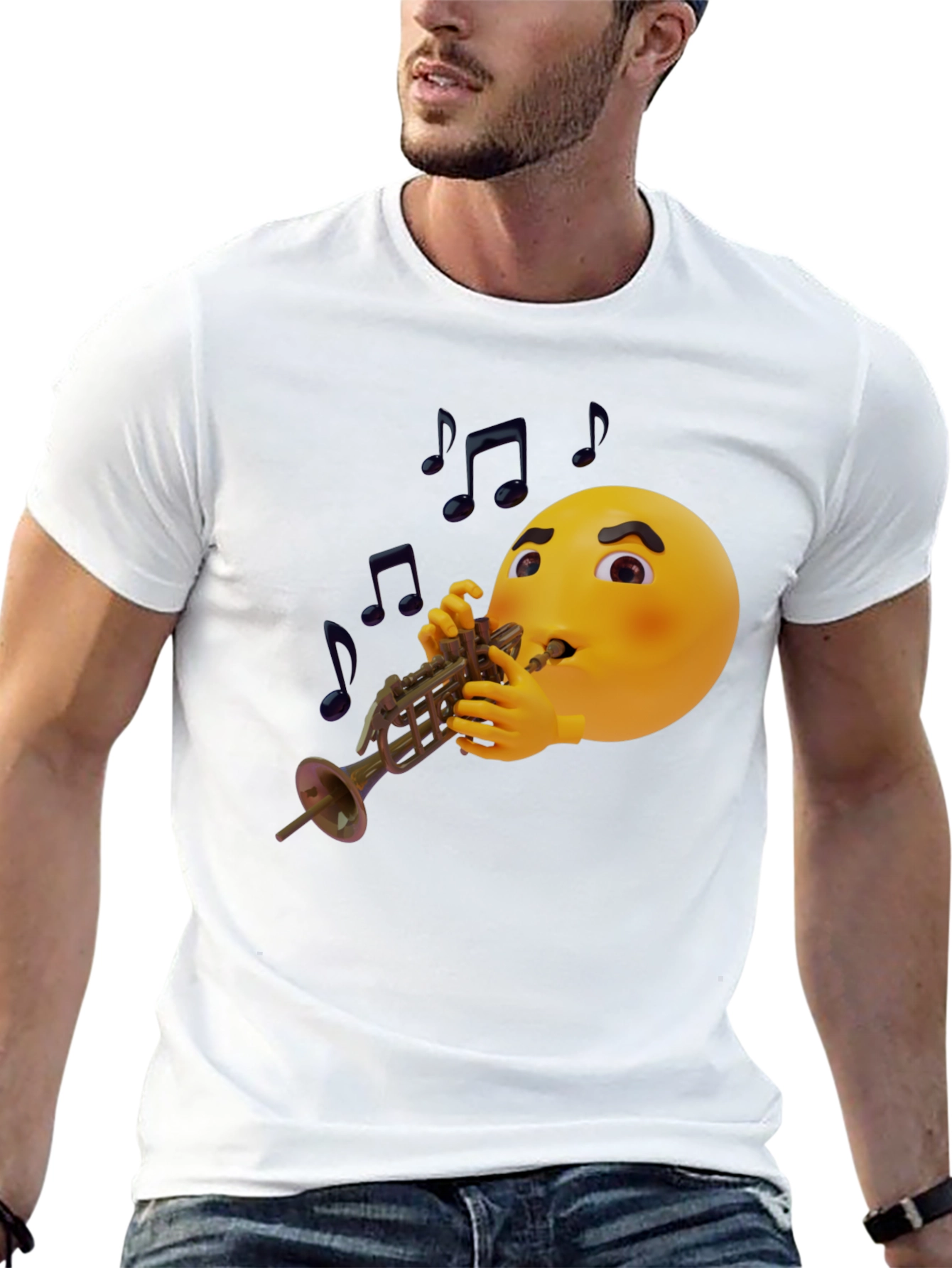 Black Emoji Trumpet Player Graphic T-Shirt view 13