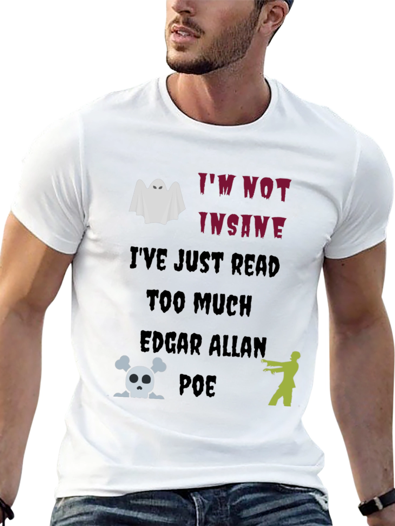 Black Edgar Allan Poe T-Shirt: I'm Not Insane Ghost Zombie Skull Tee view 13