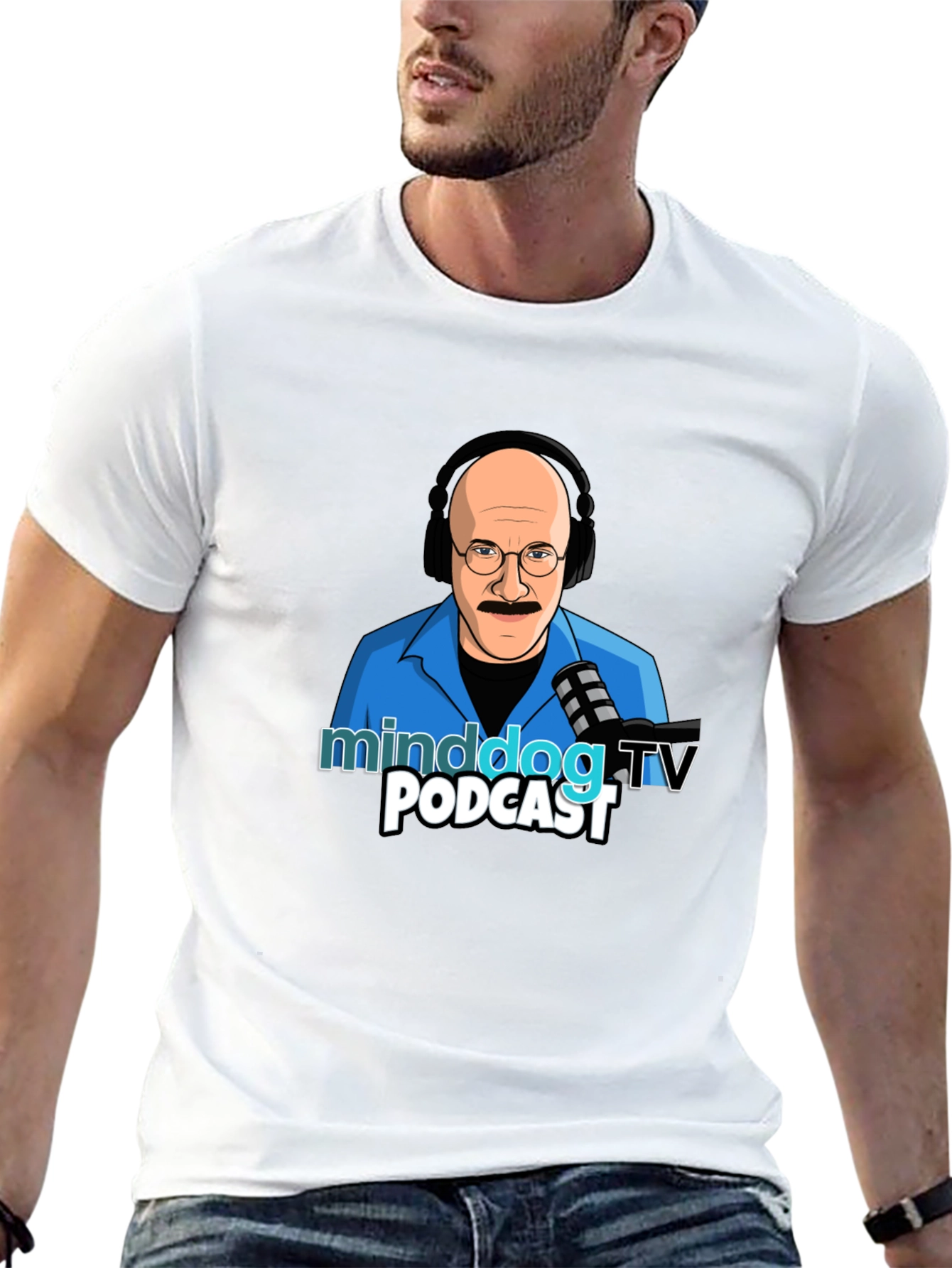 Black Minddog.TV Podcast Graphic T-Shirt view 13