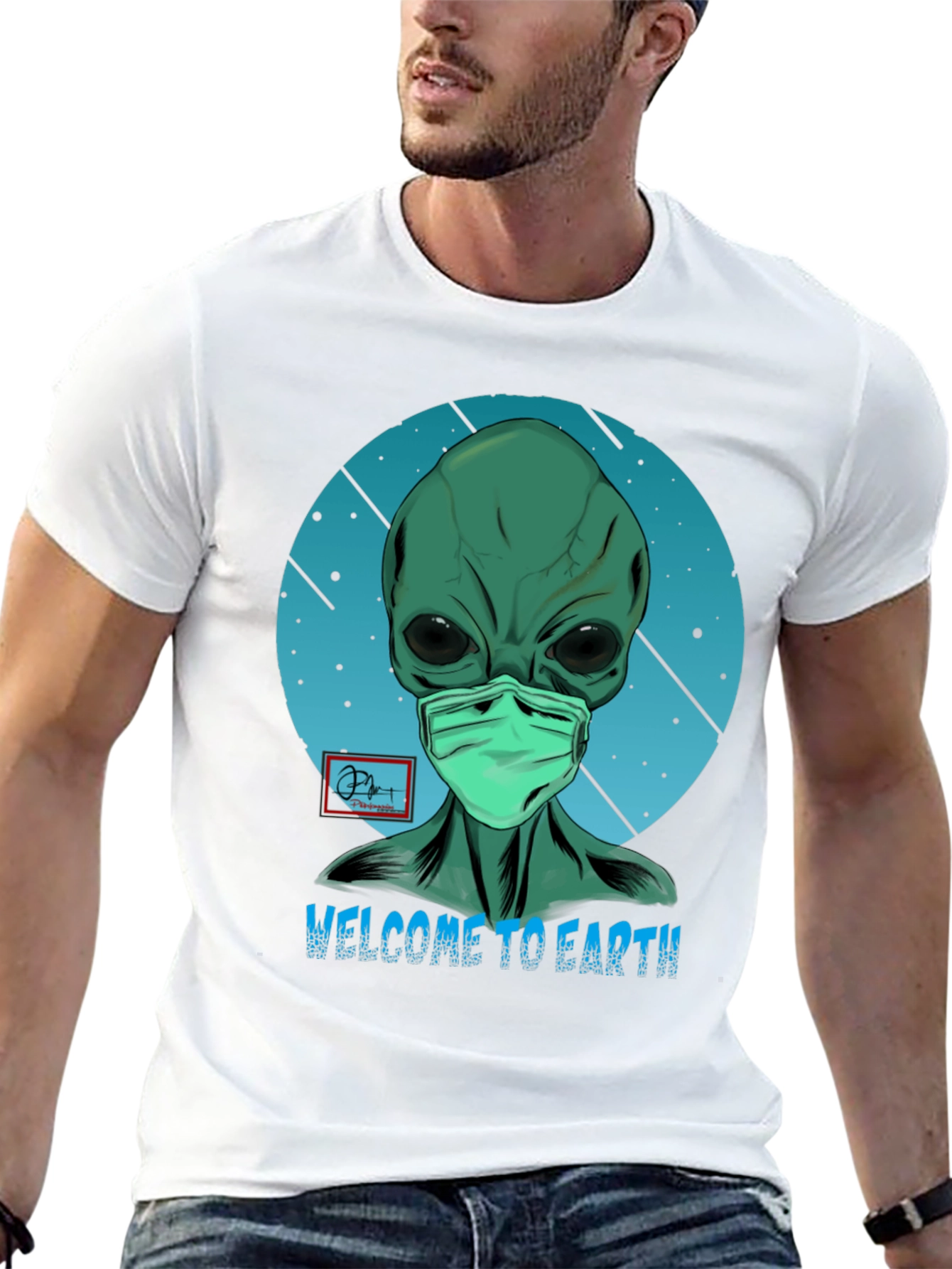 Black Welcome Alien T-Shirt - Funny Graphic Tee view 13