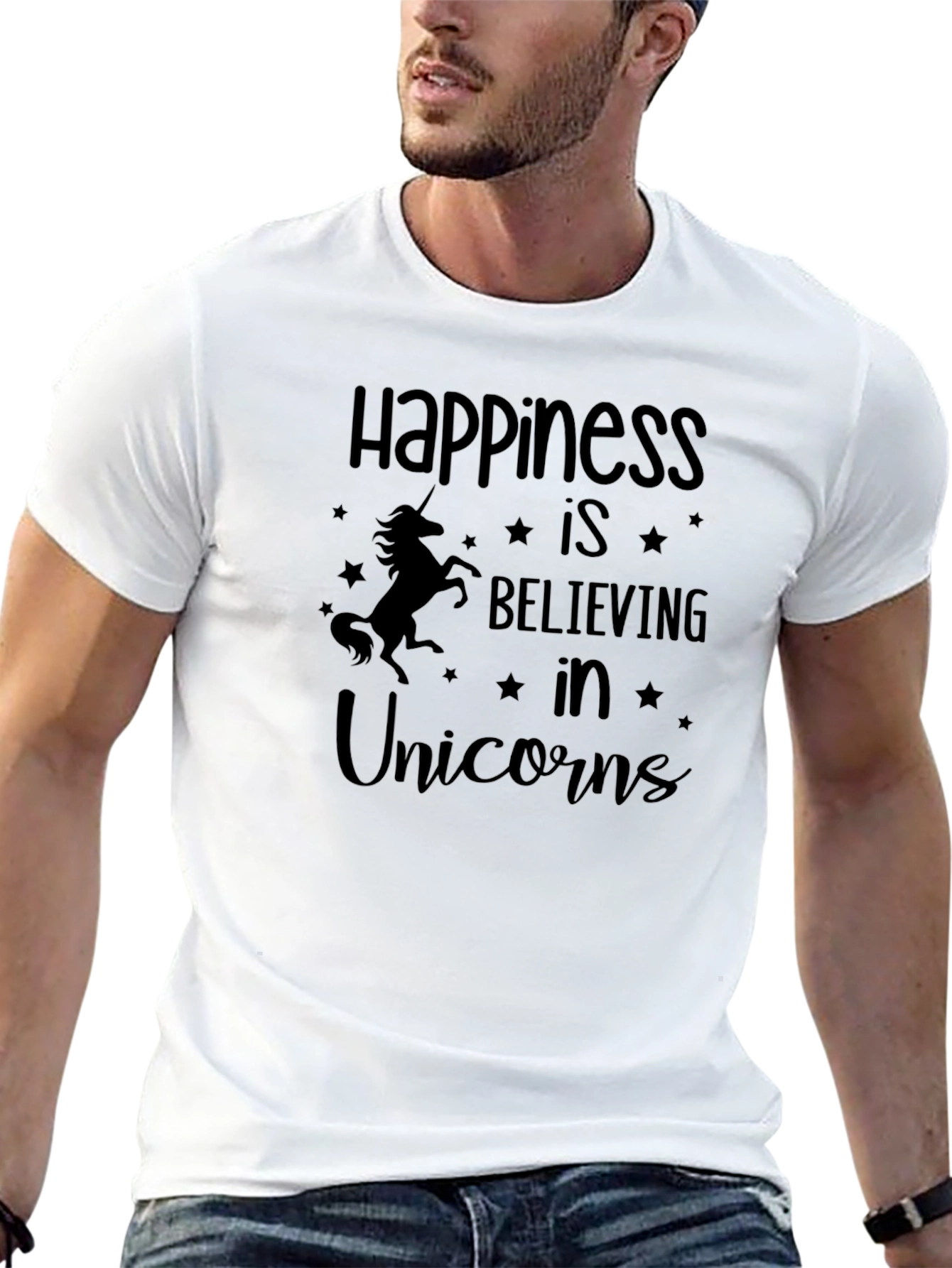 Happiness Unicorn Graphic Tee - Black Cotton T-Shirt - 13