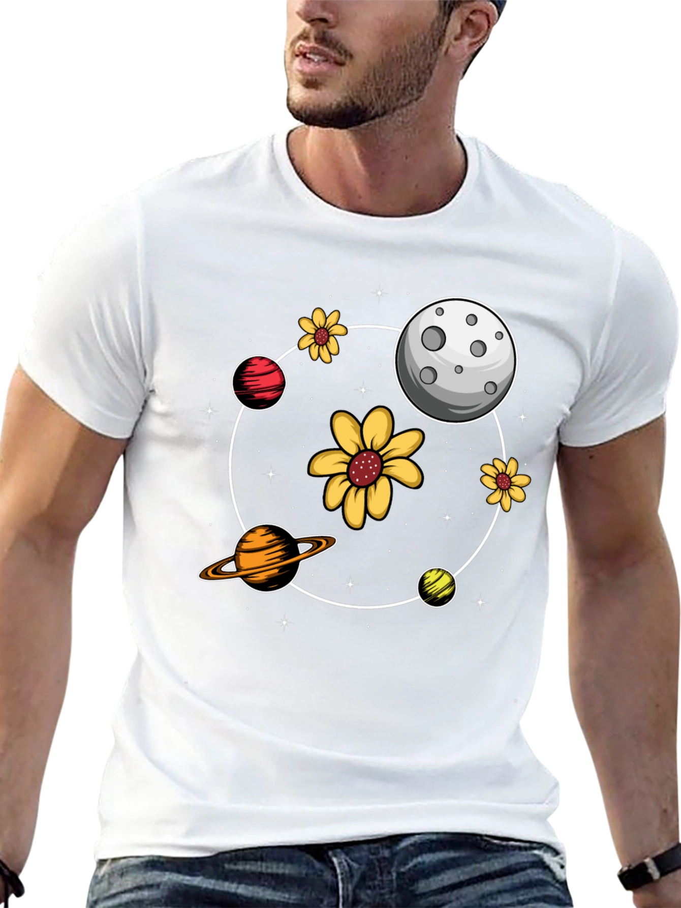 Black Planetary Flower Power Black T-Shirt view 13