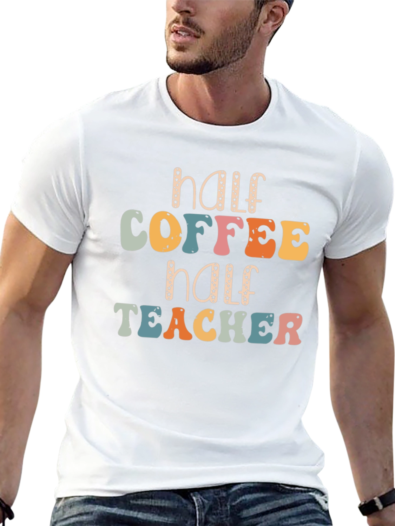 Black Half Coffee Half Teacher Graphic Tee view 13