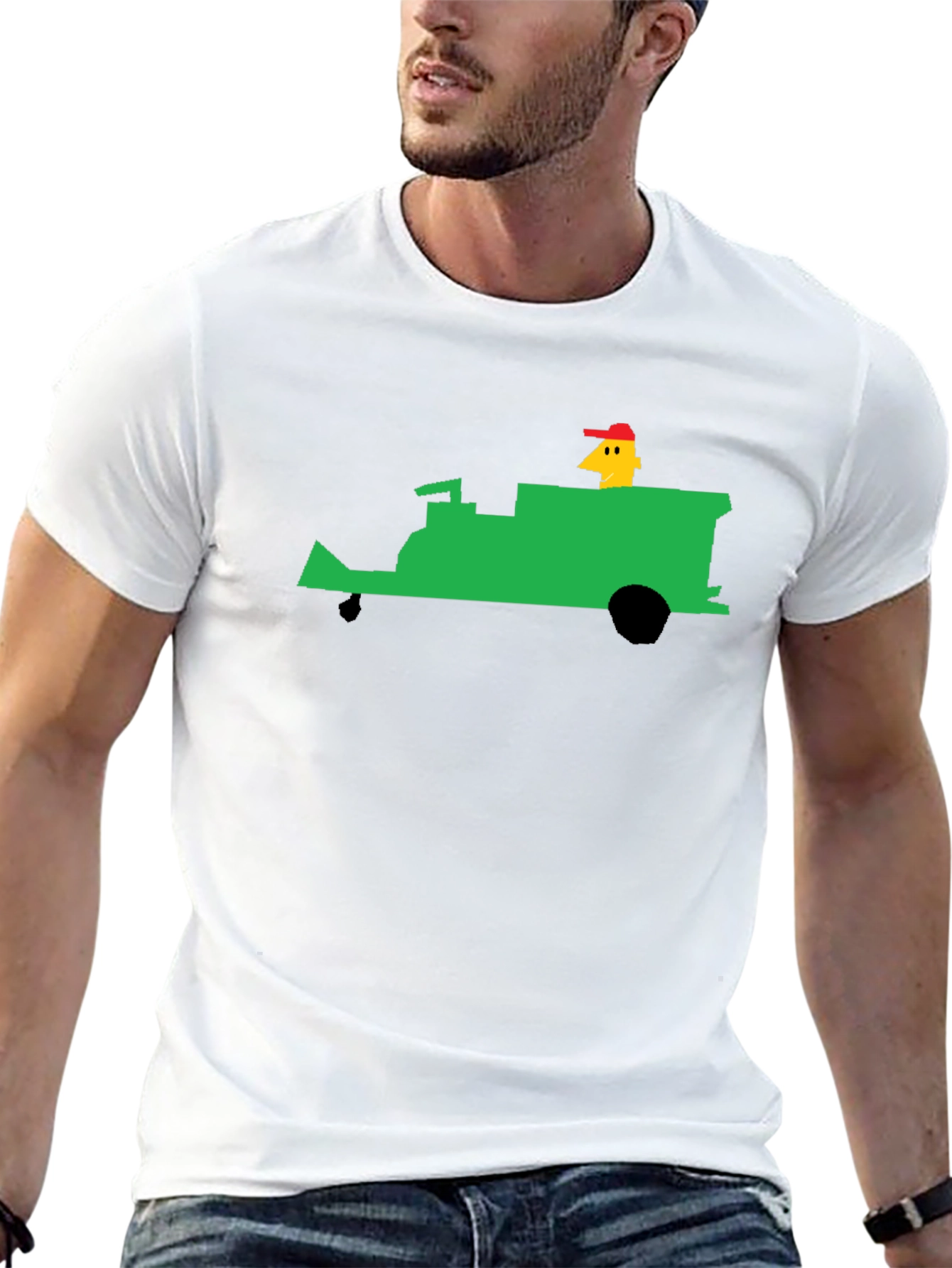 Black Retro T-Shirt: Pixelated Green Tractor Ride view 13