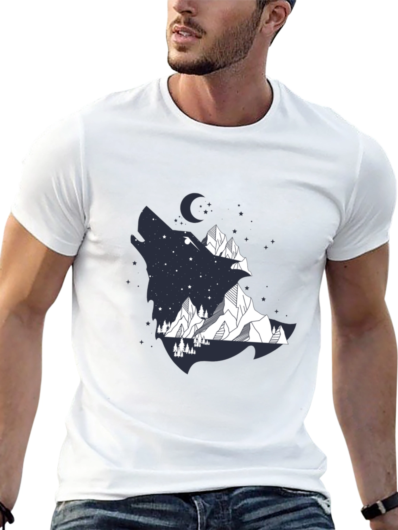 Black Wolf Mountain Graphic Tee - Men's Black T-Shirt view 13