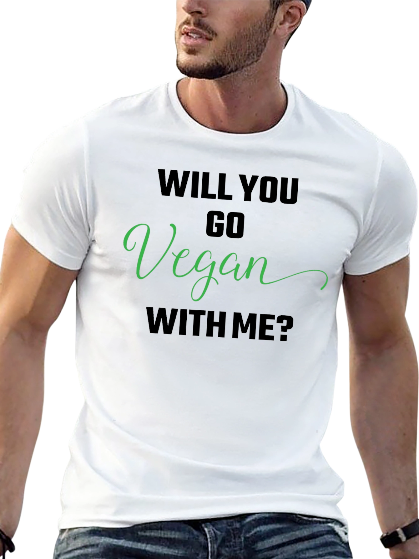 Black Vegan T-Shirt - Will You Go Vegan With Me? view 13