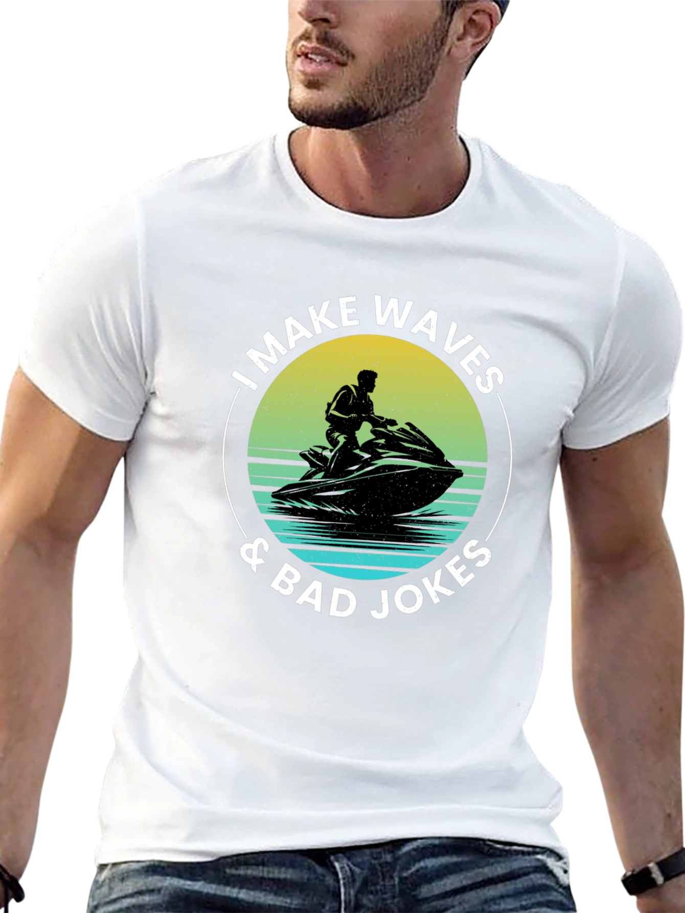 Black I Make Waves & Bad Jokes T-Shirt view 13