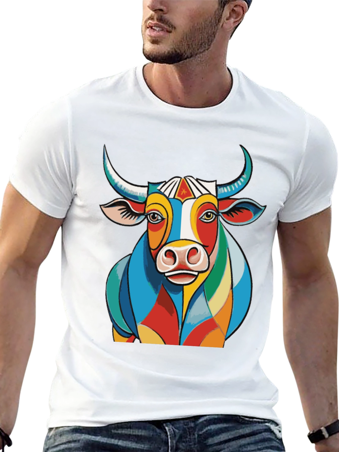 Black Colorful Bull Graphic Tee - Unique Design view 13