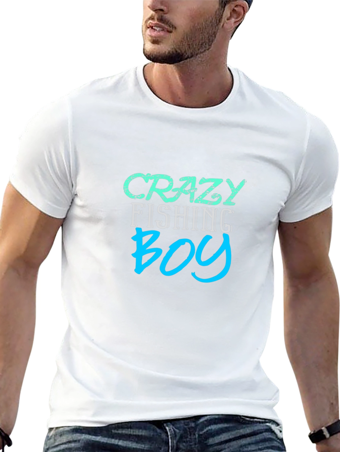 Black Crazy Fishing Boy T-Shirt - Black Crew Neck Tee view 13