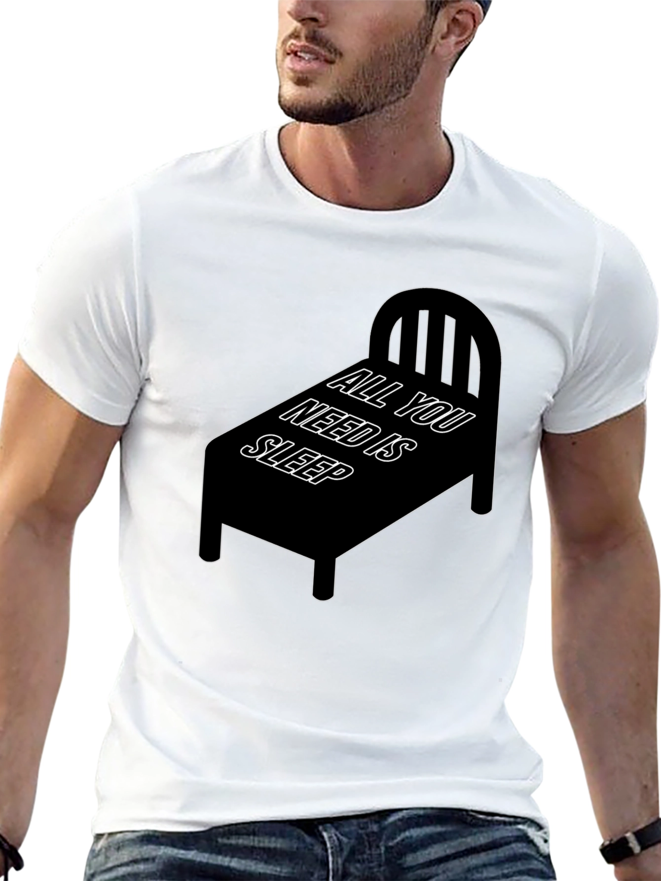 Black All You Need is Sleep T-Shirt - Funny Bed Design view 13