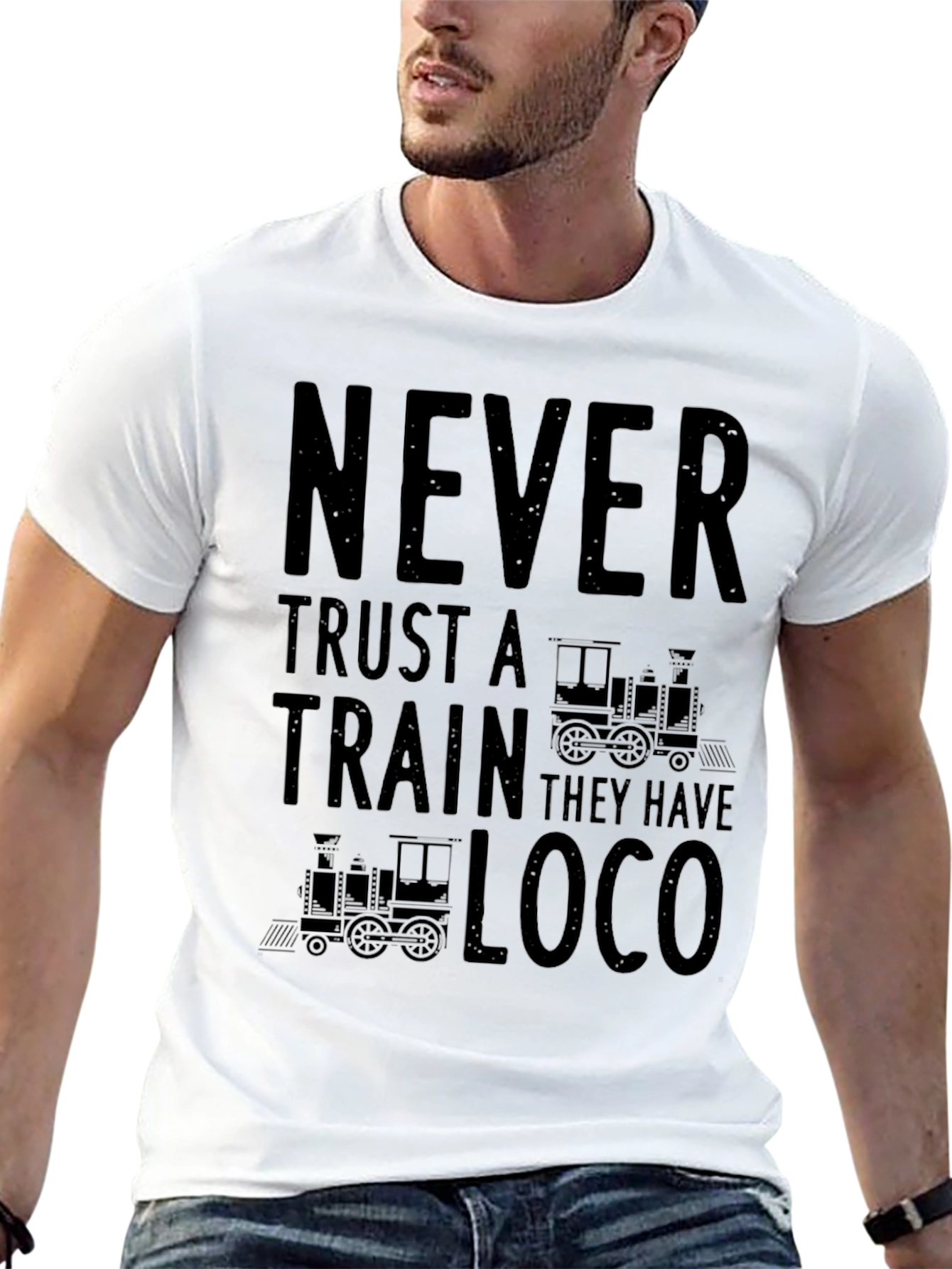 Black Never Trust a Train Funny T-Shirt view 13