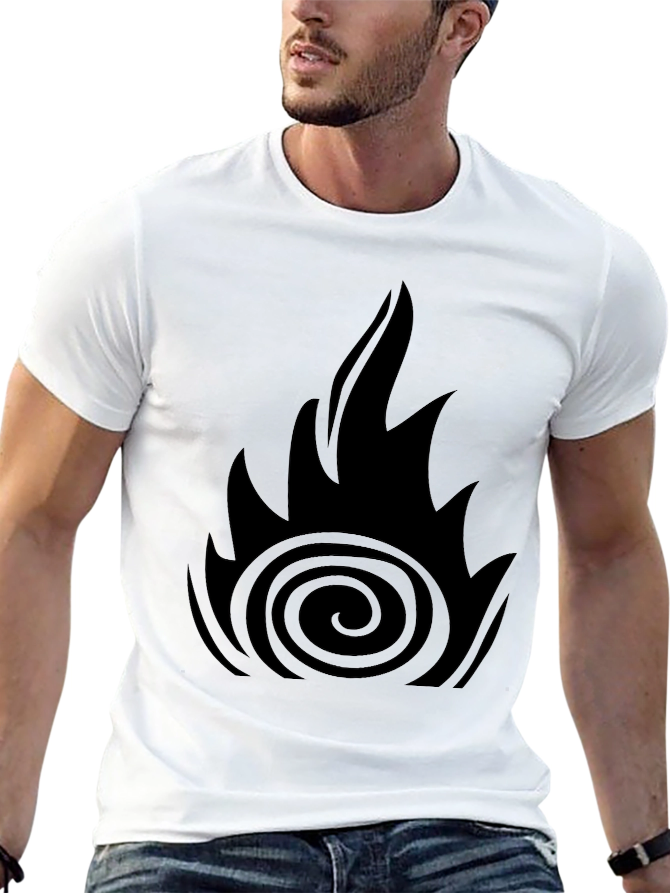 Black Men's Black Graphic Tee - Fire Design view 13