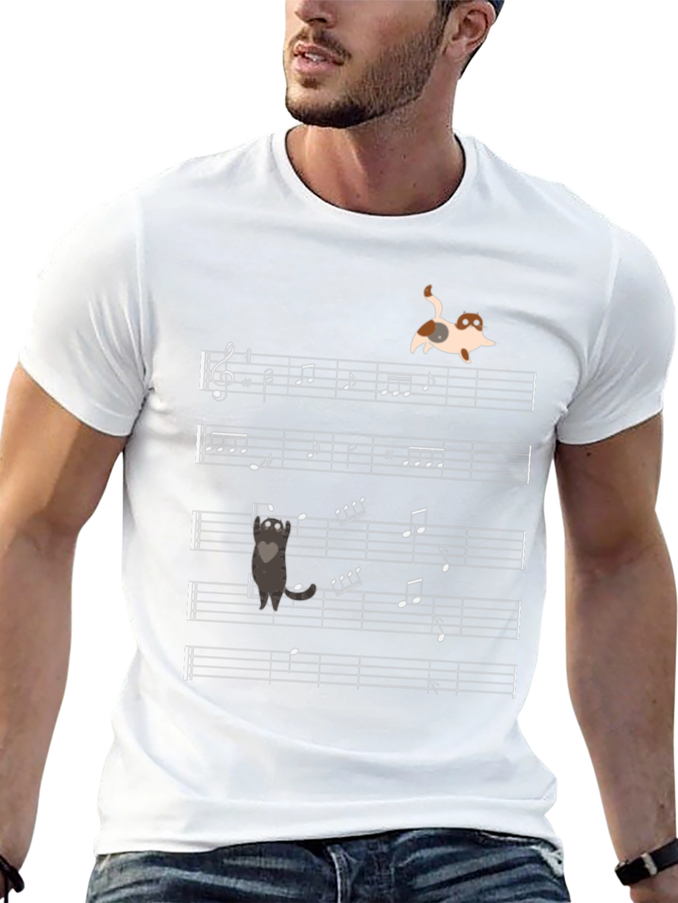 Black Musical Cats T-Shirt - Unique Music Note Design view 13