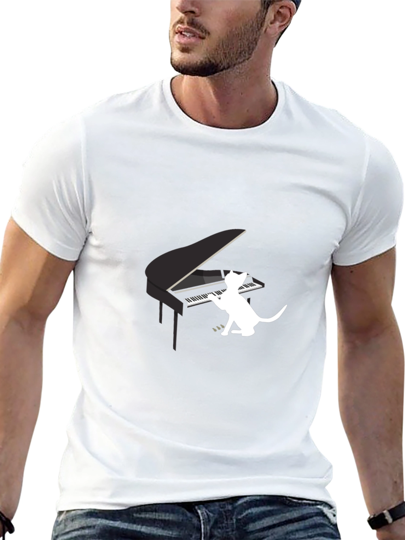 Black Cat Playing Piano Graphic Tee - Black view 13