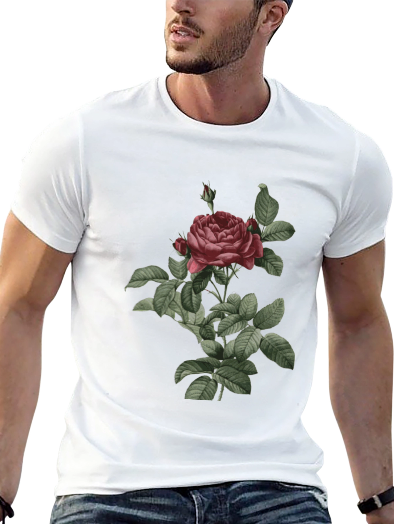 Black Vintage Rose Graphic Tee - Classic Botanical Design view 13