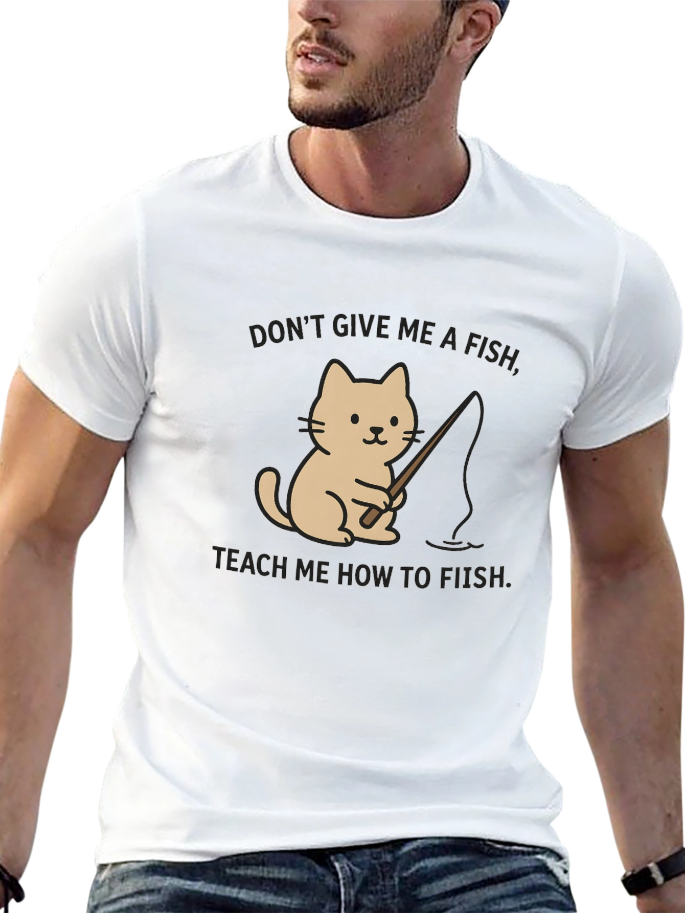 Black Funny Cat Fishing T-Shirt - Teach a Cat to Fish view 13