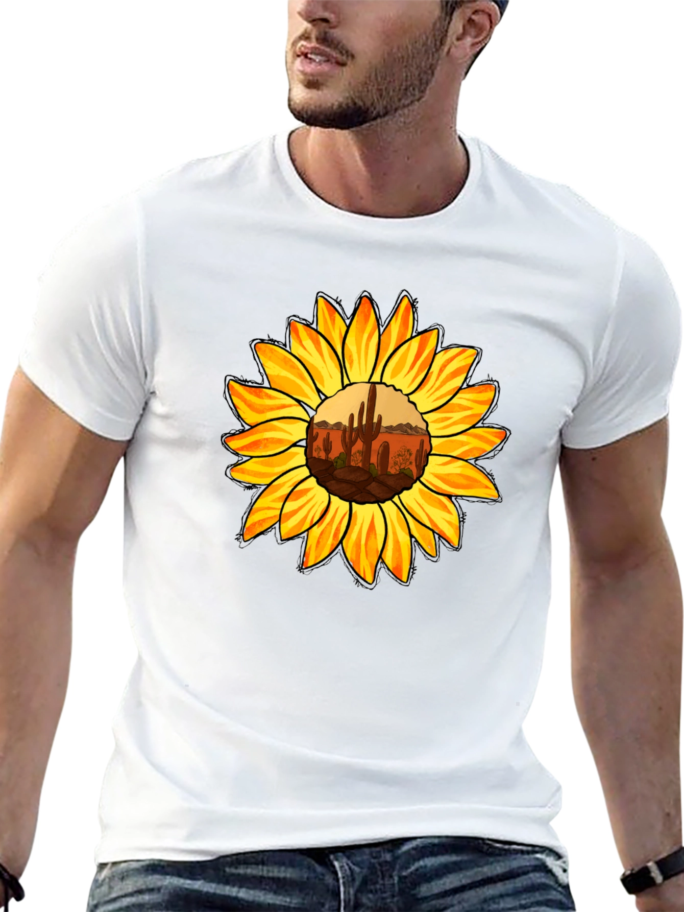 Black Sunflower Desert Graphic Tee - Black Cotton Shirt view 13