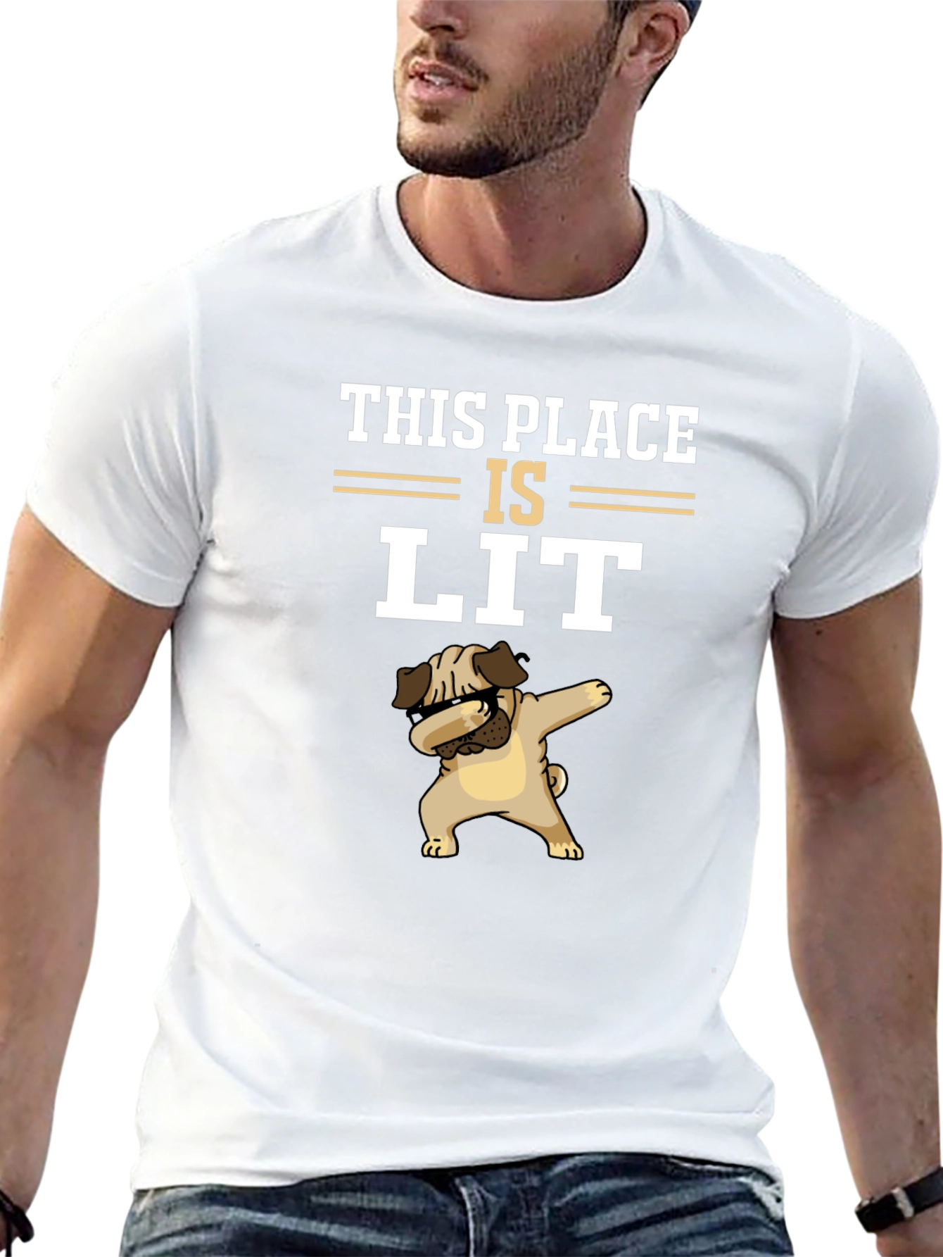 Black This Place Is Lit Pug T-Shirt view 13