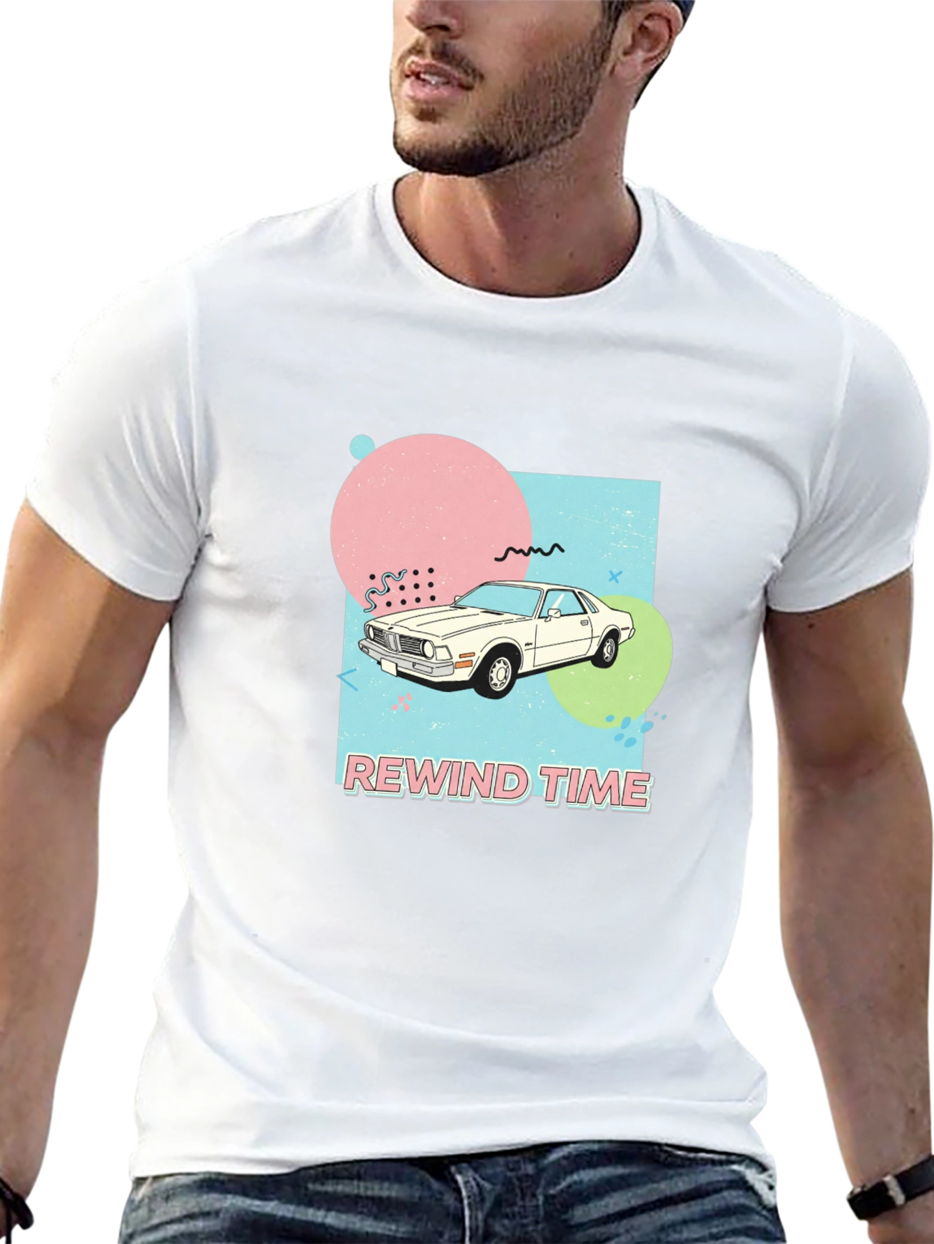 Black Rewind Time Retro Car Graphic T-Shirt view 13