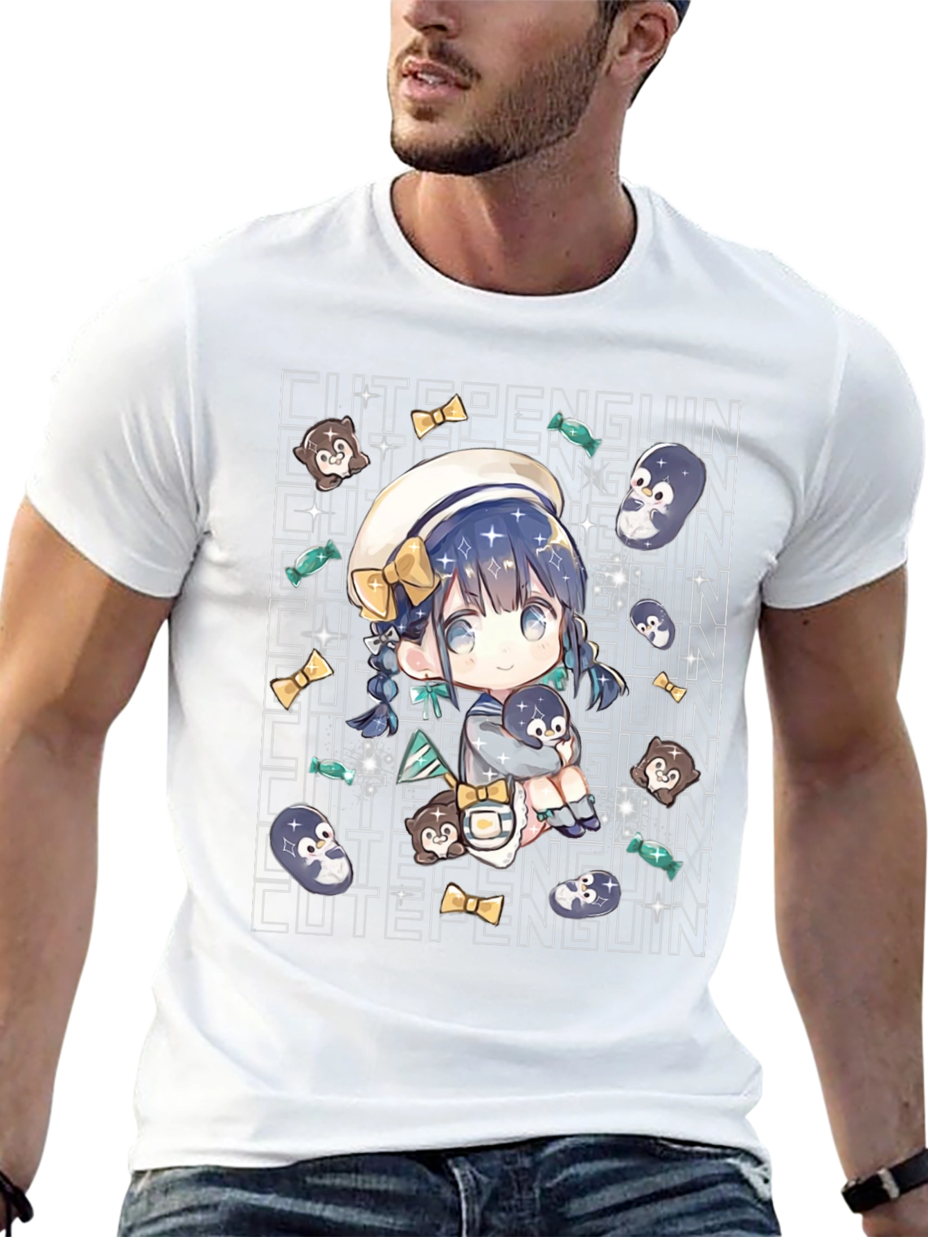 Black Anime Cute Penguin Black T-Shirt view 13