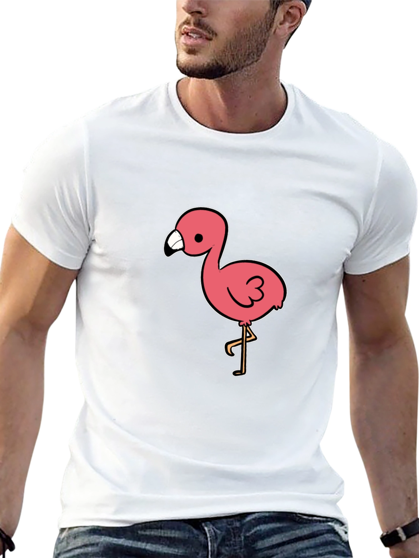 Black Black T-Shirt with Pink Flamingo Graphic view 13