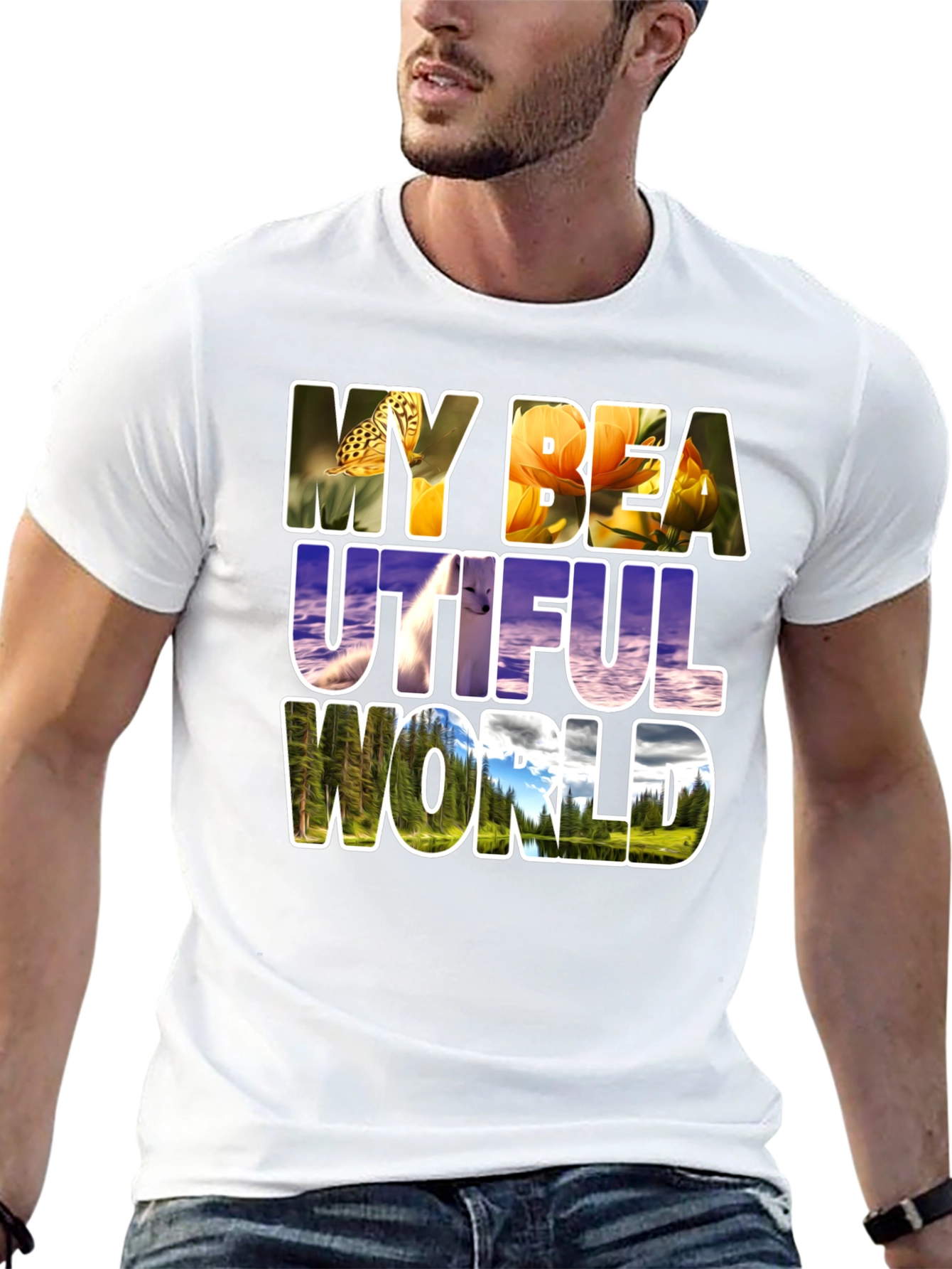 Black Nature Filled Graphic Tee - "My Beautiful World" T-Shirt view 13
