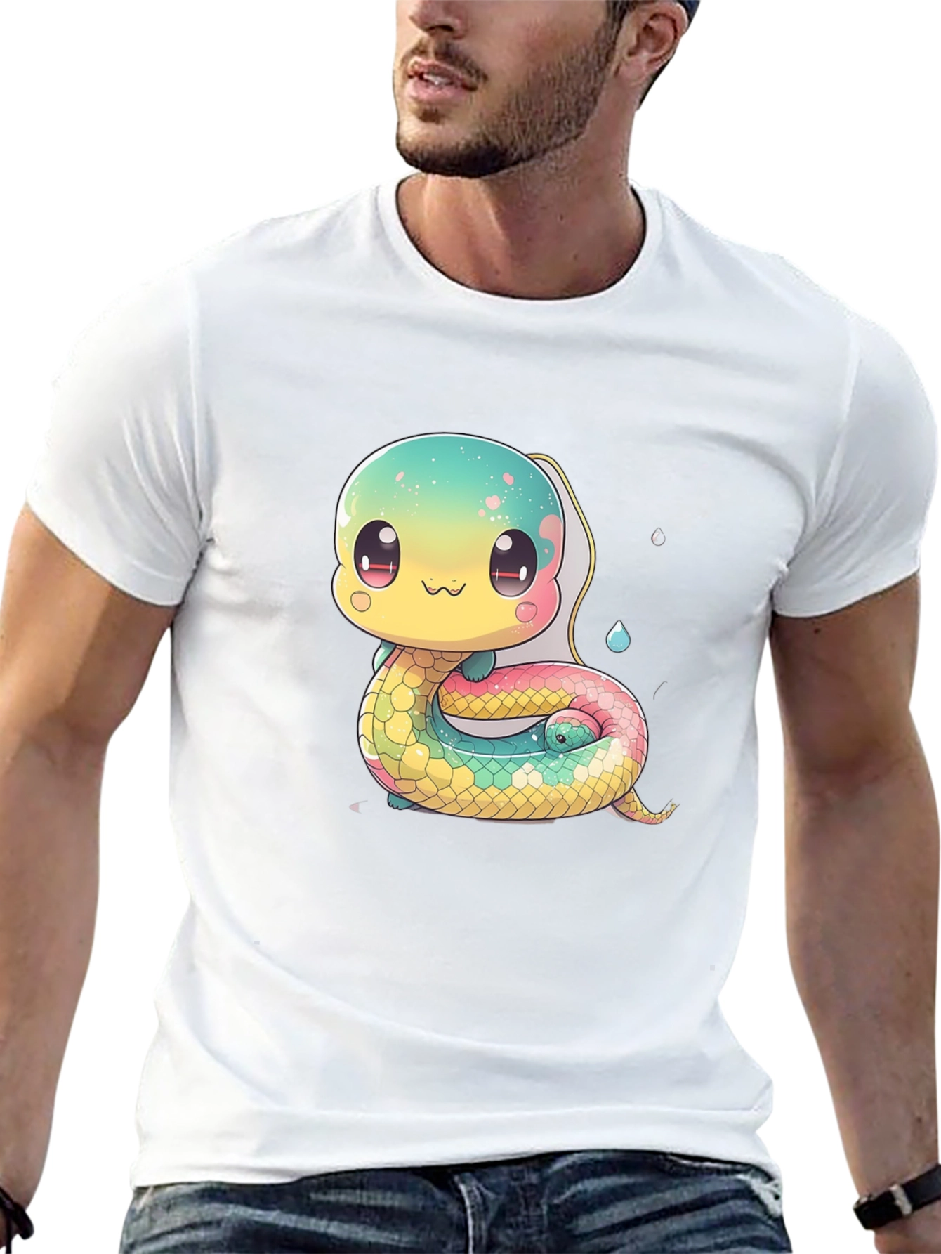 Black Cute Cartoon Snake Black T-Shirt view 13