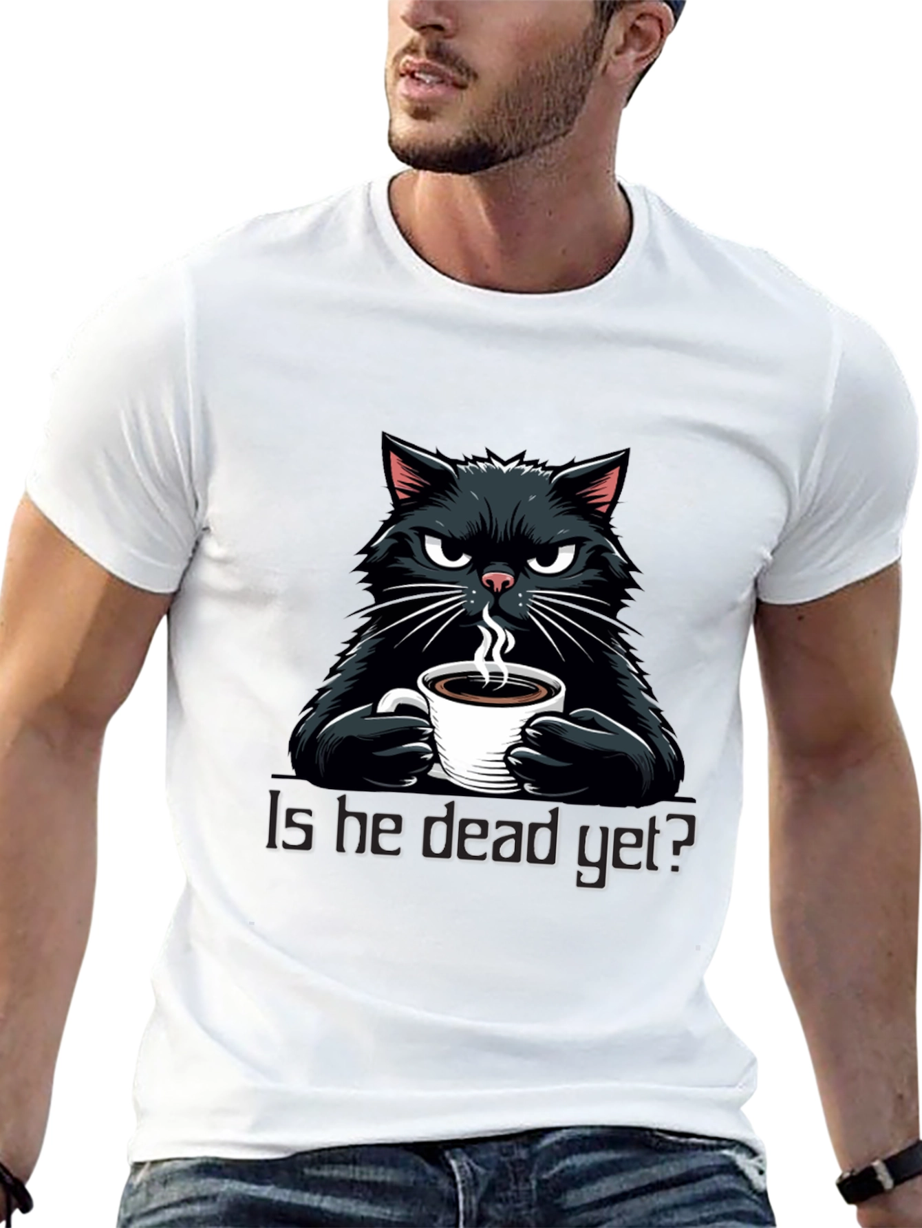 Black Grumpy Cat Coffee T-Shirt - "Is He Dead Yet?" view 13