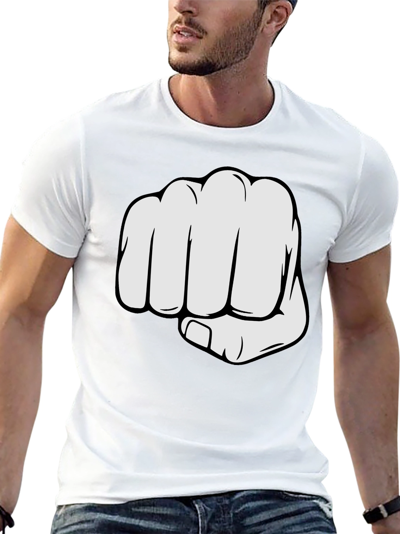 Black Fist Bump Graphic Tee - Black Crew Neck Cotton T-Shirt view 13