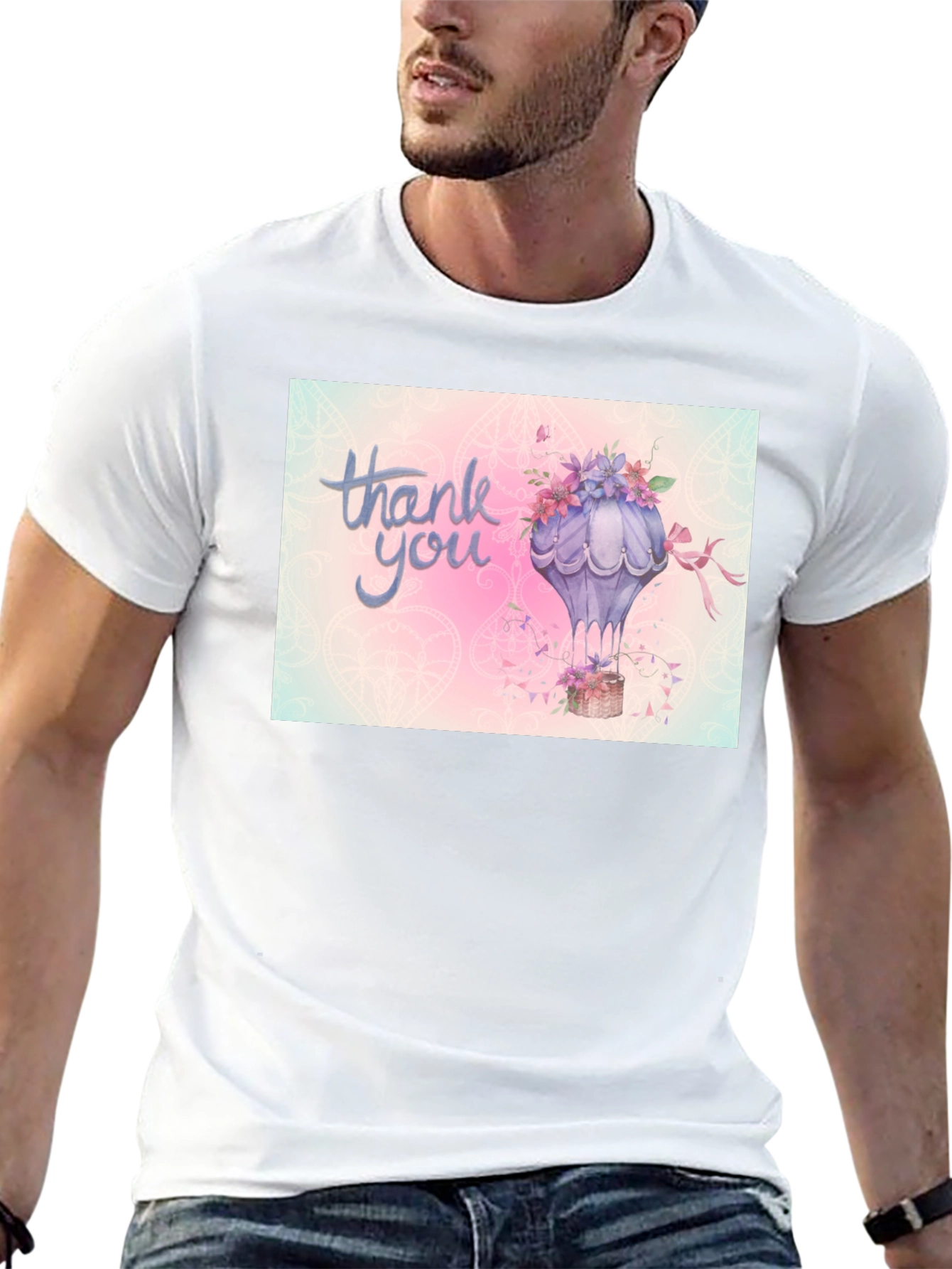Black Thank You Hot Air Balloon Graphic Tee view 13
