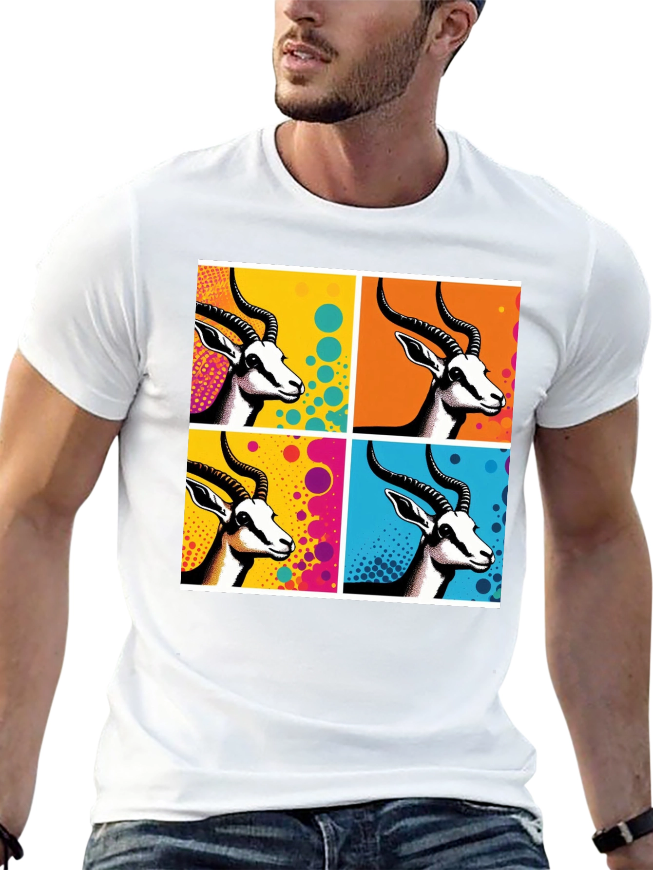 Black Pop Art Gazelle Graphic Tee - Stylish Men's Black T-Shirt view 13