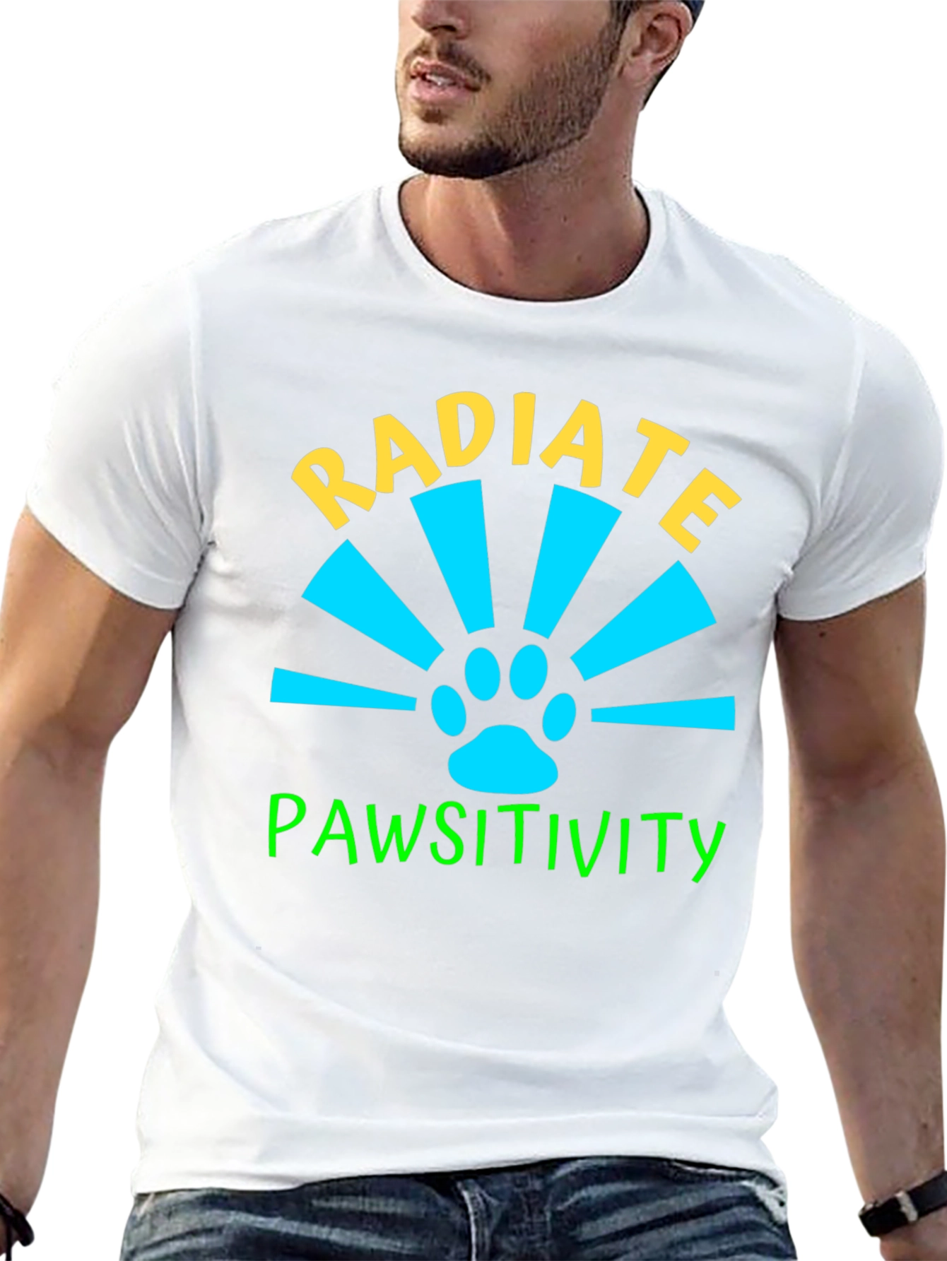 Black Radiate Pawsitivity Black Graphic T-Shirt view 13