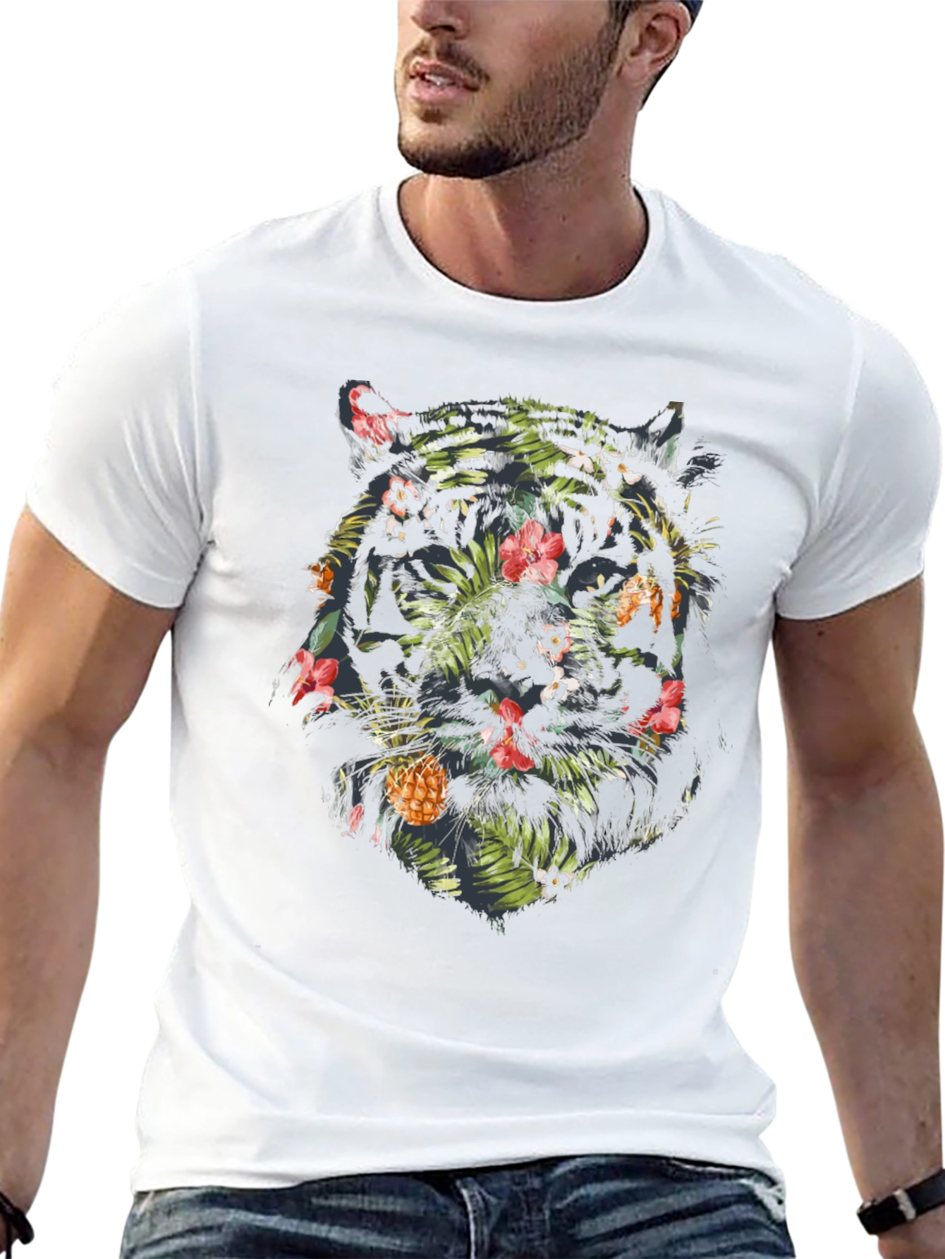 Black Tropical Tiger Graphic Tee - Black Cotton Blend Shirt view 13