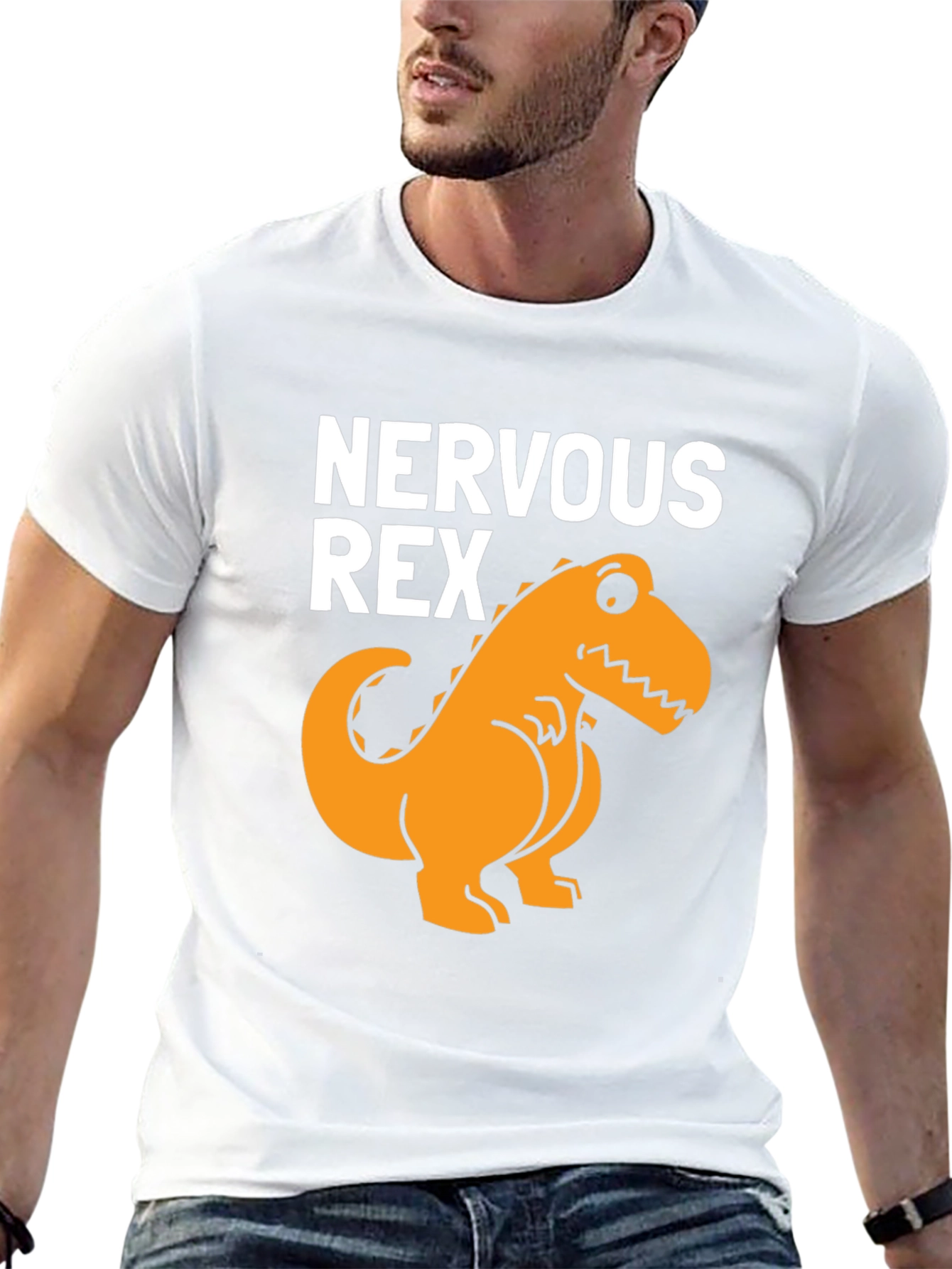 Black Nervous Rex T-Shirt - Funny Dinosaur Tee view 13