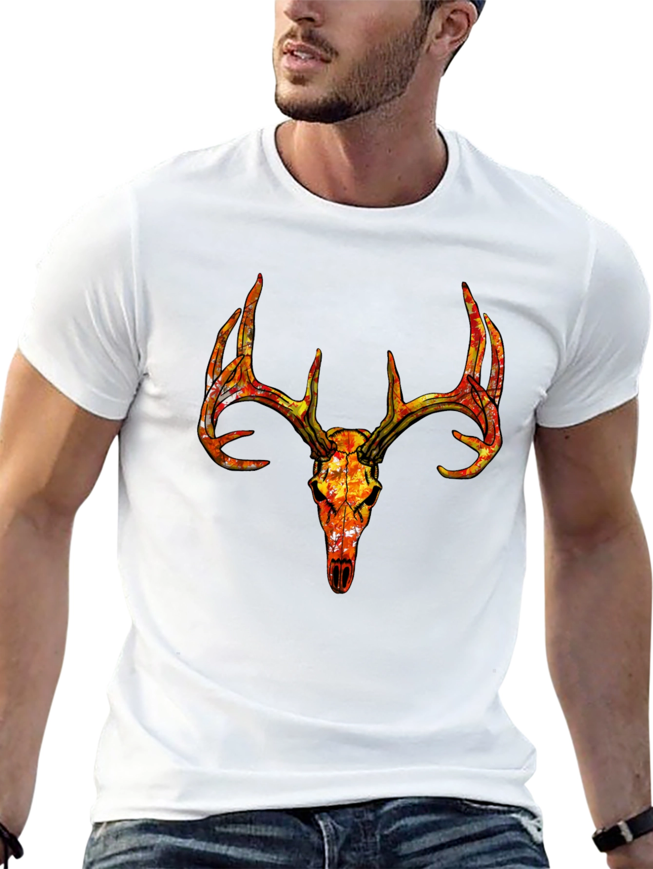 Black Deer Skull Graphic Tee - Bold Stag Design view 13