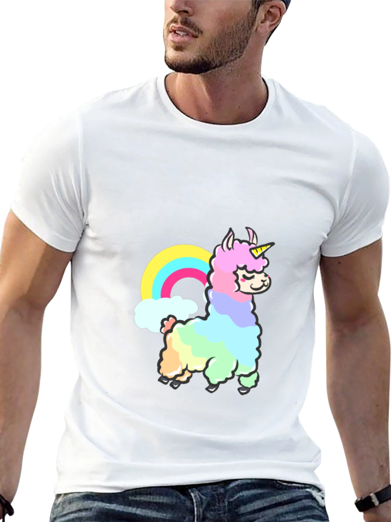 Black Rainbow Llama Unicorn Graphic T-Shirt view 13