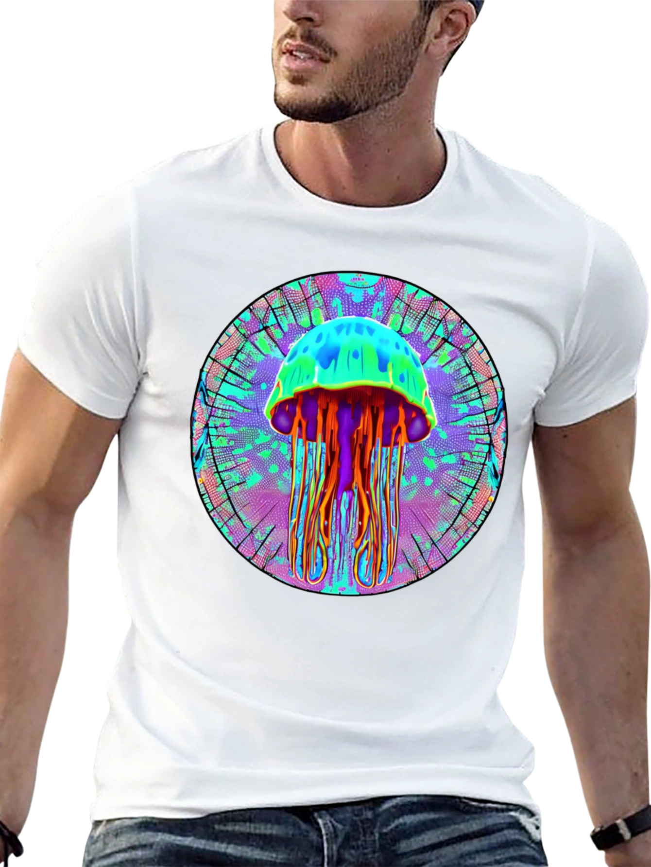 Black Psychedelic Jellyfish Graphic Tee - Black Cotton Shirt view 13