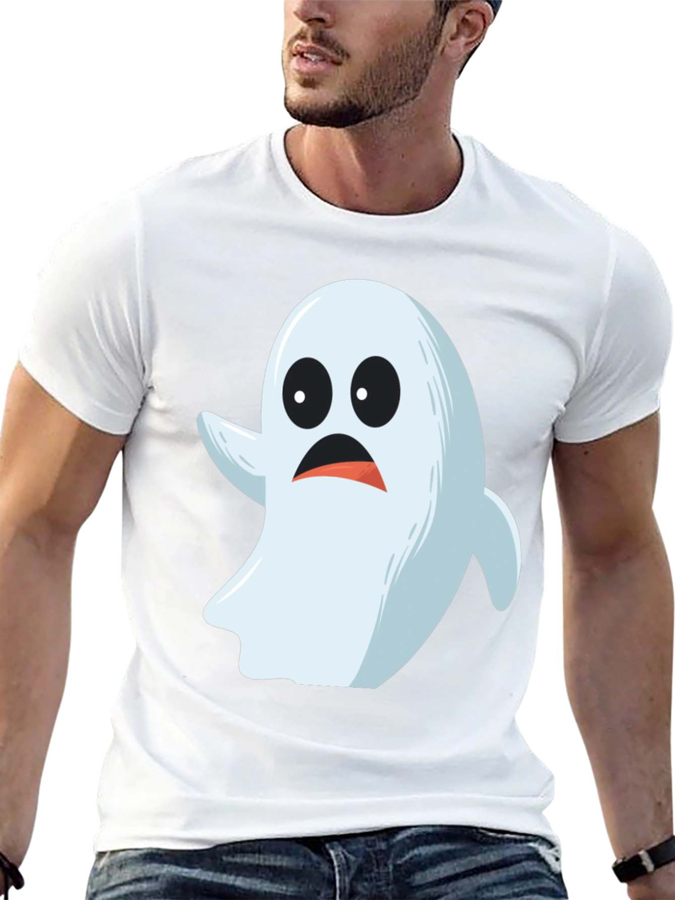 Black Spooky Ghost Graphic Tee - Halloween Costume Shirt view 13