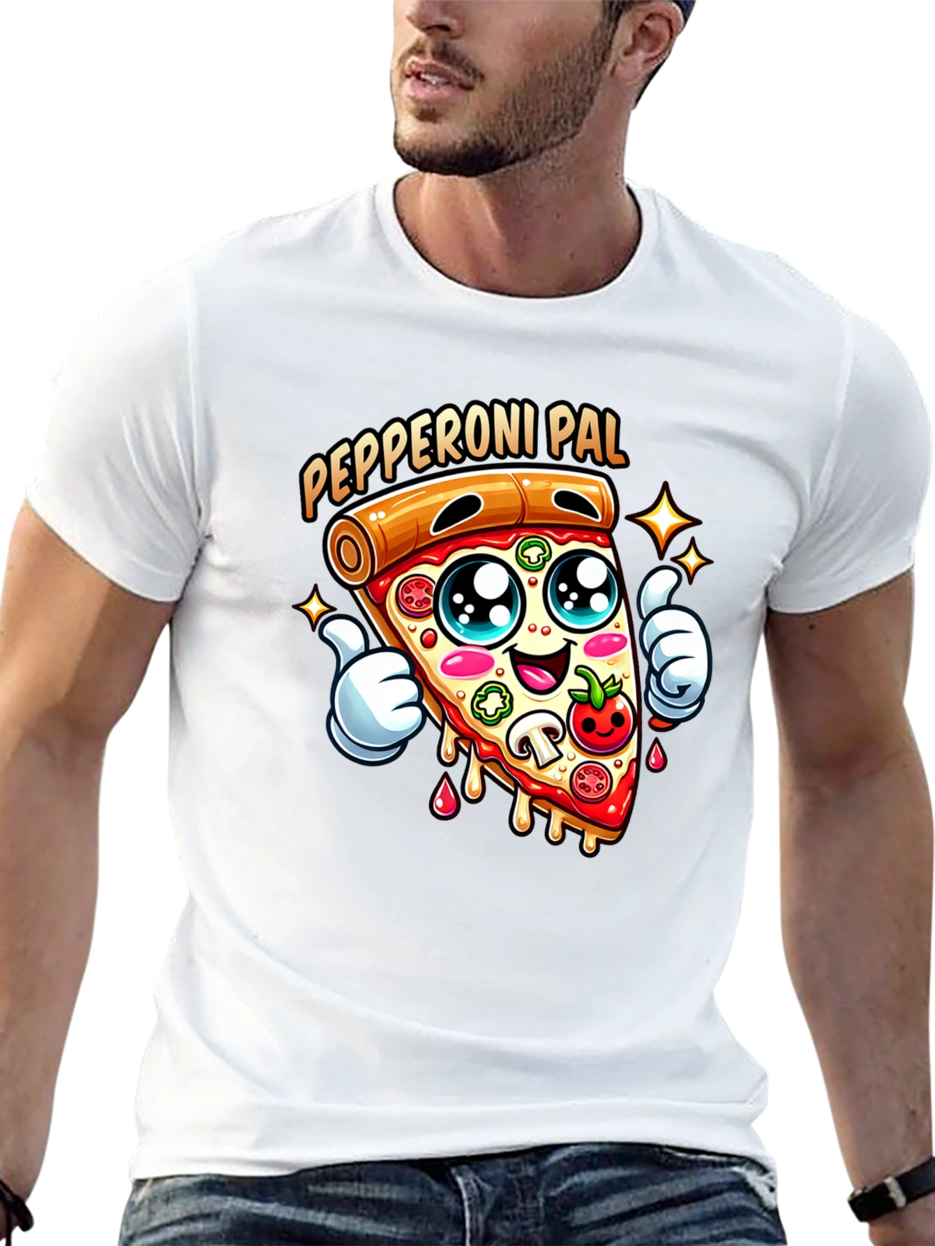Black Pepperoni Pal Graphic Tee - Fun Pizza T-Shirt view 13