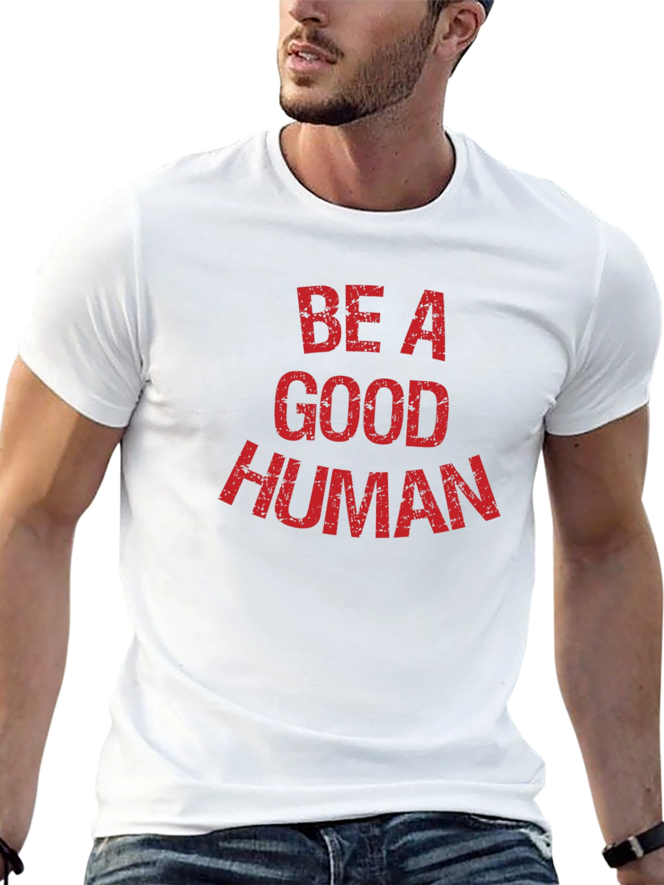 Black Be A Good Human Graphic Tee - Black Cotton T-Shirt view 13