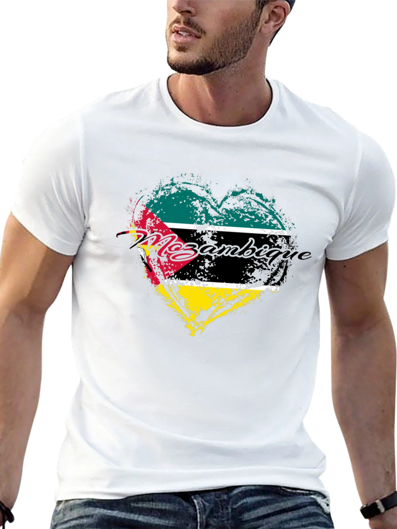 Black Mozambique Flag Heart Graphic T-Shirt - Black view 13