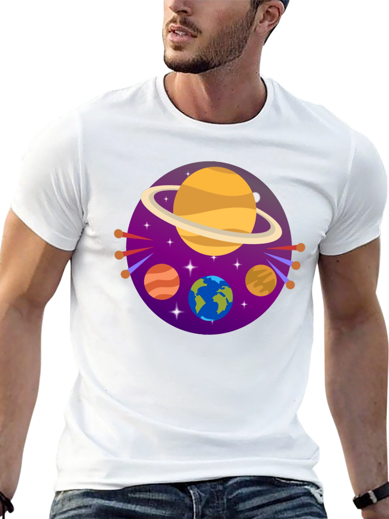 Black Cosmic Planets Graphic Tee - Black Cotton Blend view 13