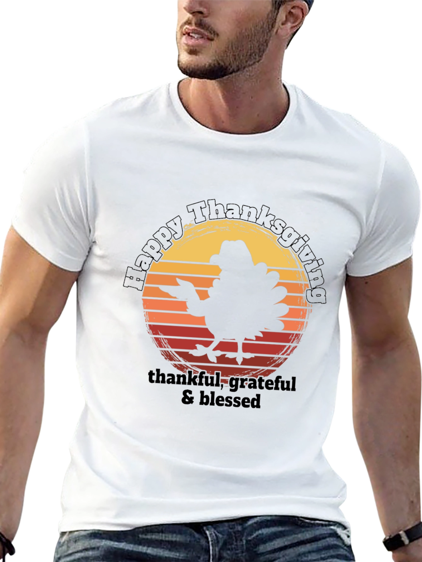 Black Happy Thanksgiving Turkey Graphic T-Shirt view 13