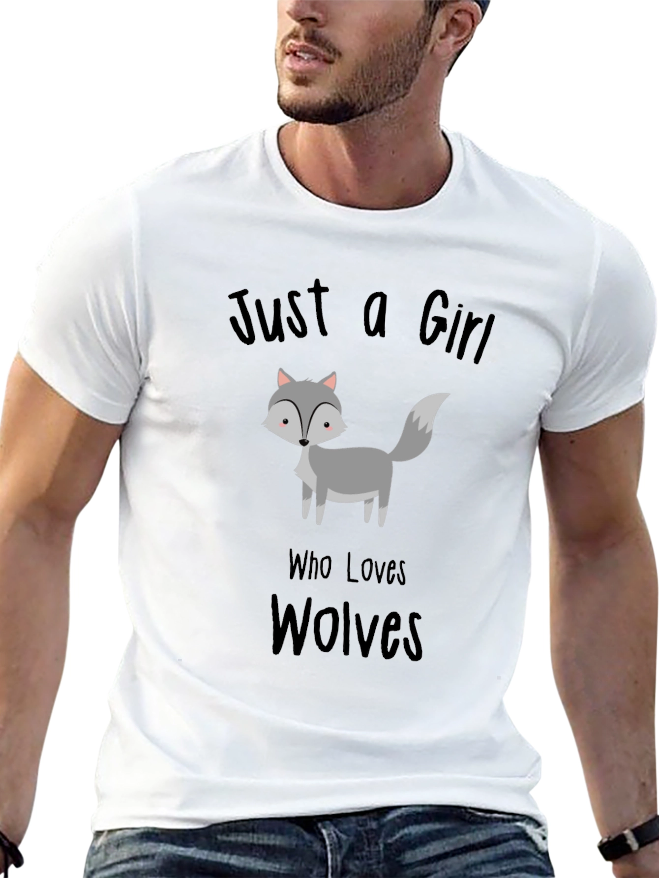 Black Just a Girl Who Loves Wolves T-Shirt, Black view 13