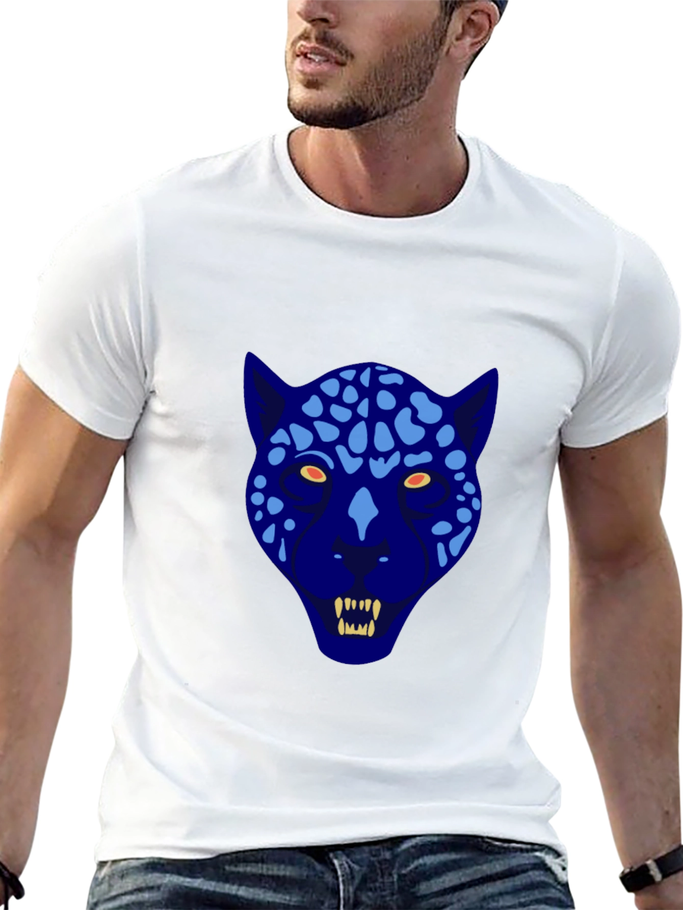 Black Blue Leopard Graphic Tee - Cool Animal Print T-Shirt view 13