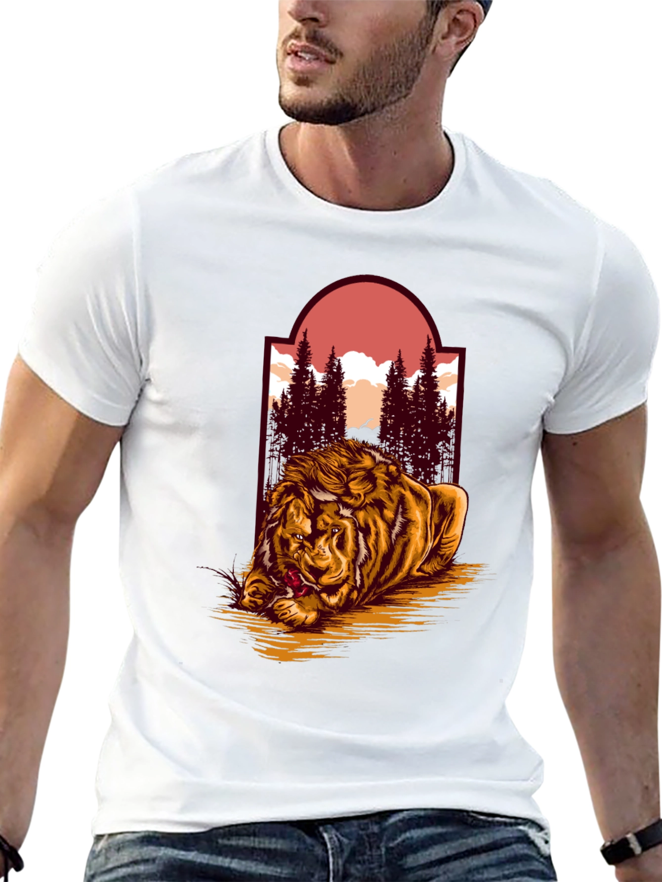 Black Lion & Landscape Graphic Tee - Unique Design view 13