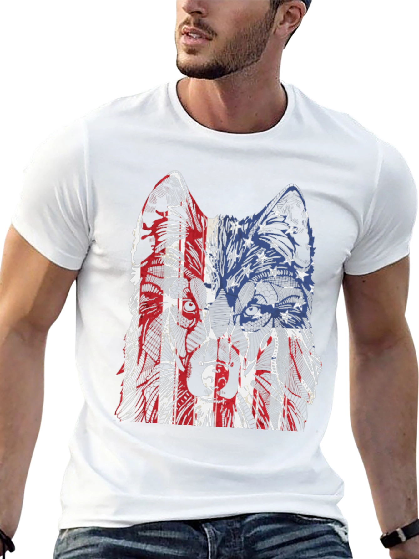Black Patriotic Wolf Graphic Tee - Unisex Black T-Shirt view 13