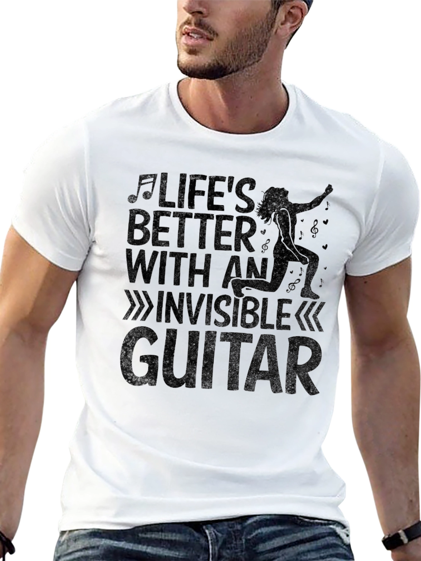 Black Life's Better with an Invisible Guitar T-Shirt view 13