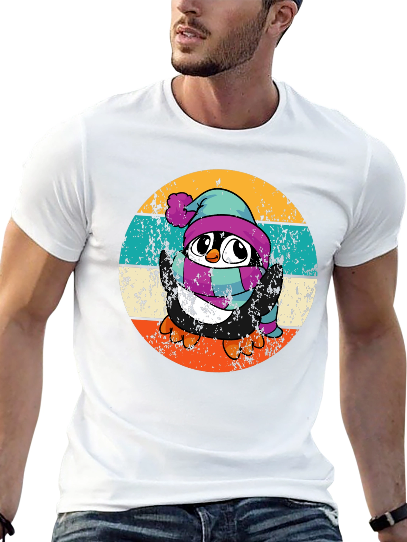 Black Retro Penguin Winter T-Shirt view 13