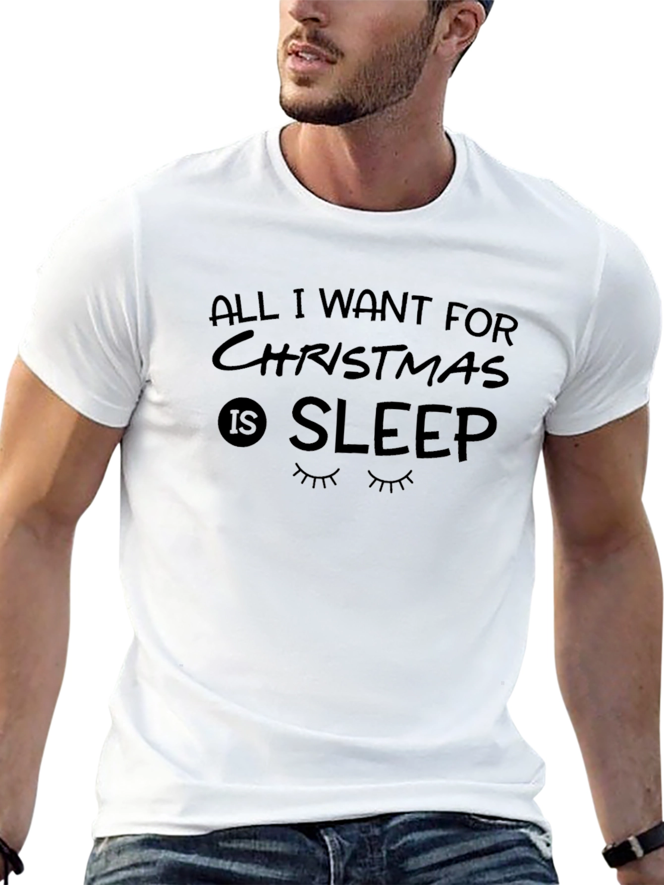 Black All I Want For Christmas Is Sleep Black T-Shirt view 13